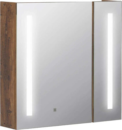Specchiera-Bagno-con-Luci-LED-Regolabili,-2-Ante-e-Mensola-Regolabile,-70x15x65cm,-Marrone-YH9834-442YH9