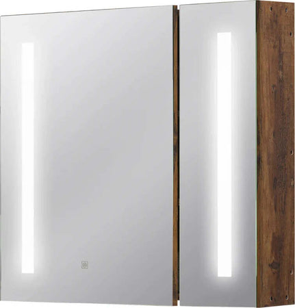 Specchiera-Bagno-con-Luci-LED-Regolabili,-2-Ante-e-Mensola-Regolabile,-70x15x65cm,-Marrone-YH9834-442YH9