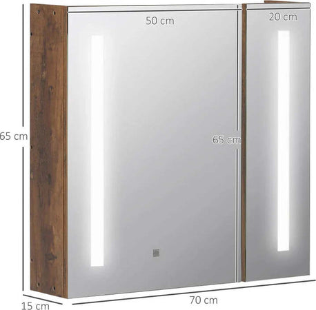 Specchiera-Bagno-con-Luci-LED-Regolabili,-2-Ante-e-Mensola-Regolabile,-70x15x65cm,-Marrone-YH9834-442YH9