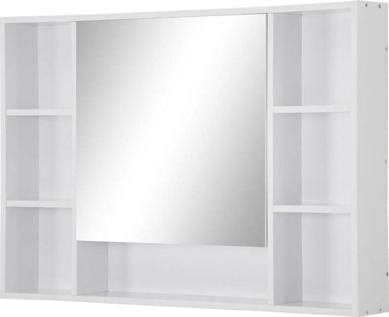 Specchiera-Bagno-con-Mensole-Aperte-e-Armadietto-con-Anta-Specchiata,-Mobiletto-Bagno-Salvaspazio-Bianco,-100x15x70cm-GT6834-419GT6