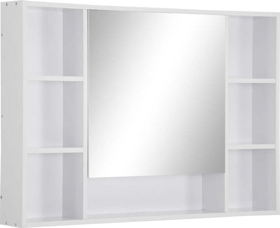 Specchiera-Bagno-con-Mensole-Aperte-e-Armadietto-con-Anta-Specchiata,-Mobiletto-Bagno-Salvaspazio-Bianco,-100x15x70cm-GT6834-419GT6