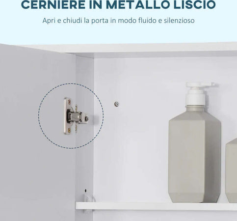 Specchiera-Bagno-con-Mensole-Aperte-e-Armadietto-con-Anta-Specchiata,-Mobiletto-Bagno-Salvaspazio-Bianco,-100x15x70cm-GT6834-419GT6