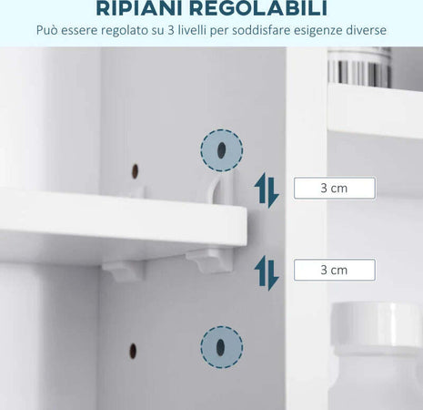 Specchiera-Bagno-con-Mensole-Aperte-e-Armadietto-con-Anta-Specchiata,-Mobiletto-Bagno-Salvaspazio-Bianco,-100x15x70cm-GT6834-419GT6