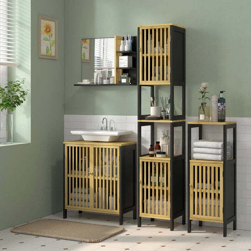 Specchiera-Bagno-Moderna-da-Parete-a-4-Ripiani-in-Legno,-45x15x58.5cm,-Nero-KL6834-673V00BKKL6