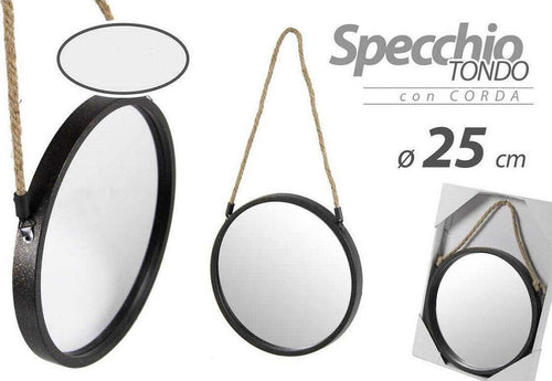 Specchio 25 Cm Con Corda Specchiera Parete Tondo Moderno Nero In Metallo 777042 Casa e cucina/Decorazioni per interni/Specchi/Specchi da parete Trade Shop italia - Napoli, Commerciovirtuoso.it