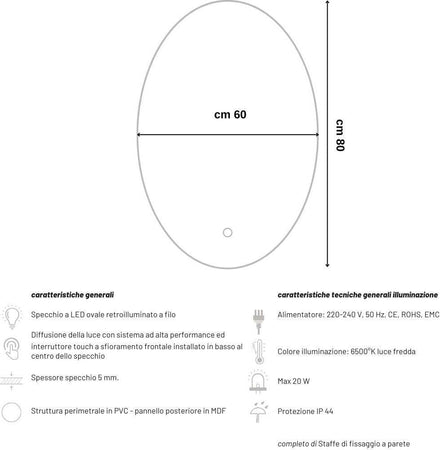 Specchio-5-mm-Ovale-Retroilluminato-Led-Interruttore-Touch-PVC-e-MDF