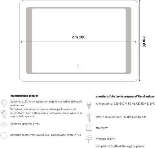 Specchio-5-mm-Rettangolare-Cornice-Led-Interruttore-Touch-Alluminio-MDF