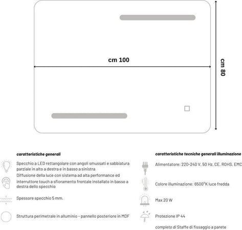 Specchio-5-mm-Rettangolare-Decorazione-Led-Interruttore-Touch-Alluminio