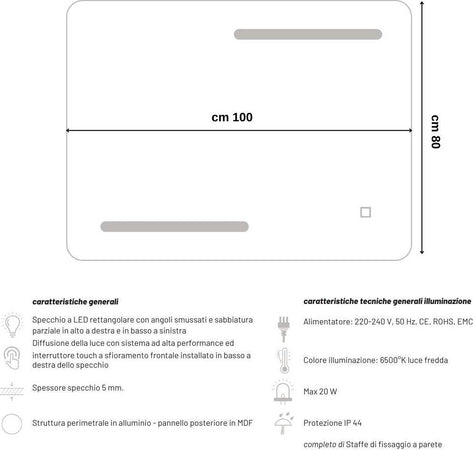 Specchio-5-mm-Rettangolare-Decorazione-Led-Interruttore-Touch-Alluminio