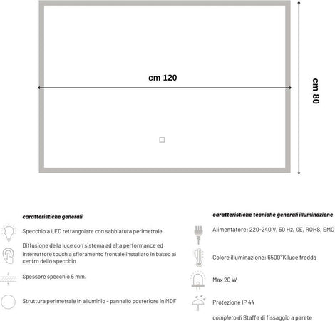Specchio-5-mm-Rettangolare-Squadrato-Cornice-Led-Interruttore-Touch