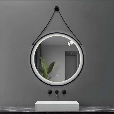 Specchio-5-mm-Tondo-Alluminio-Nero-Retroilluminato-Interruttore-Touch