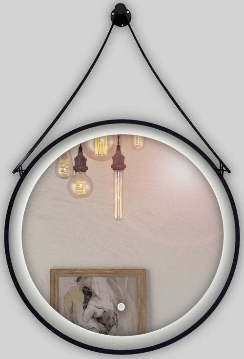 Specchio-5-mm-Tondo-Alluminio-Nero-Retroilluminato-Interruttore-Touch