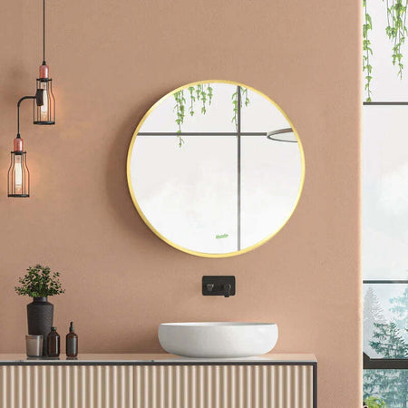 Specchio-Bagno-Rotondo-con-Cornice-da-Parete-in-Lega-di-Alluminio,-Ø50x2cm,-Oro-WF5834-394V01GDWF5