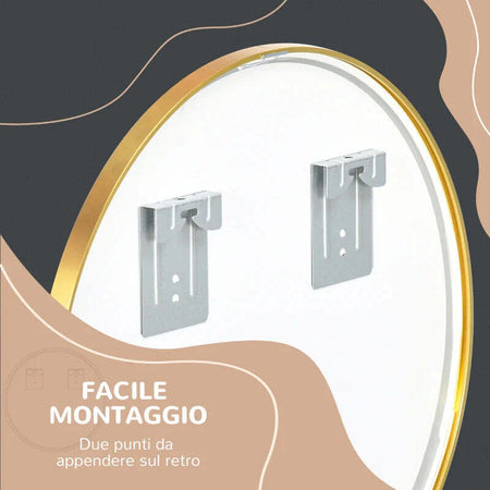 Specchio-Bagno-Rotondo-con-Cornice-da-Parete-in-Lega-di-Alluminio,-Ø50x2cm,-Oro-WF5834-394V01GDWF5