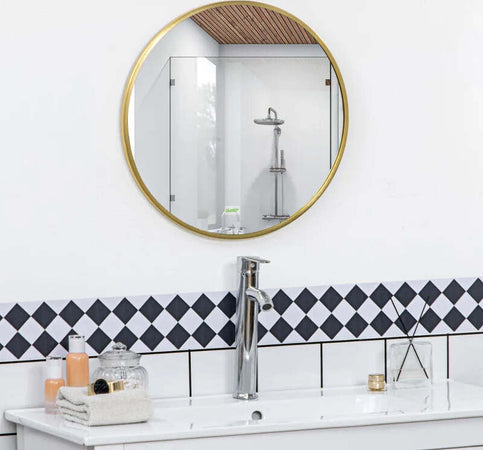 Specchio-Bagno-Rotondo-con-Cornice-da-Parete-in-Lega-di-Alluminio,-Ø50x2cm,-Oro-WF5834-394V01GDWF5