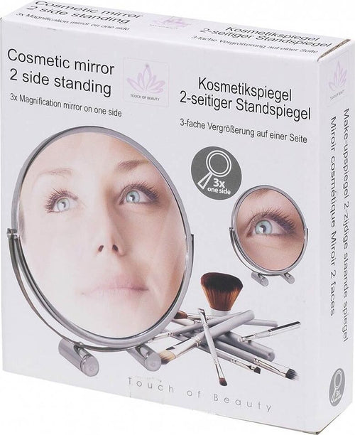 Specchio-Cosmetico-16cm-Zoom-3x-Fronte/Retro-Con-Appoggio-Viso-Barba-Per-Bagno