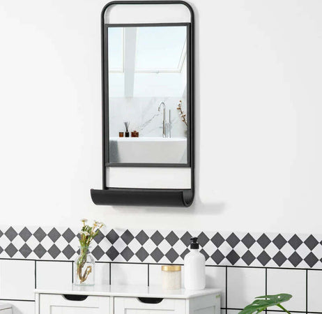 Specchio-da-Parete-con-Mensola-Inferiore-e-Struttura-in-Metallo,-36.2x12x71.7cm,-Nero-JM3830-473JM3