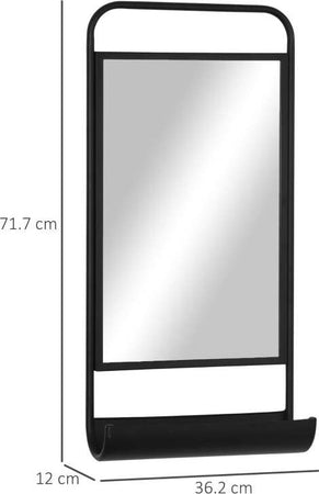 Specchio-da-Parete-con-Mensola-Inferiore-e-Struttura-in-Metallo,-36.2x12x71.7cm,-Nero-JM3830-473JM3