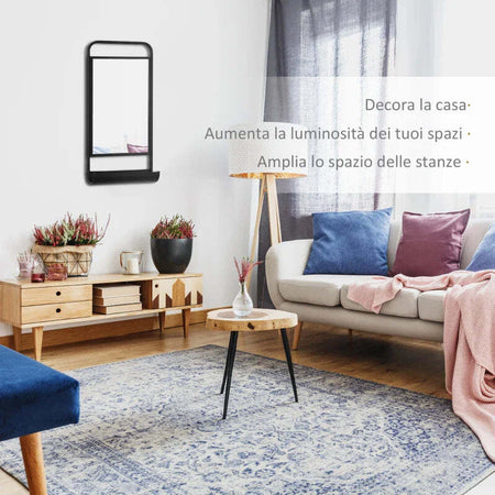 Specchio-da-Parete-con-Mensola-Inferiore-e-Struttura-in-Metallo,-36.2x12x71.7cm,-Nero-JM3830-473JM3