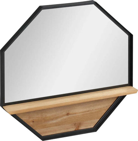 Specchio-da-Parete-Ottagonale-in-Metallo-con-Mensola-in-Legno,-61x61cm-Nero-NH5830-606V00BKNH5