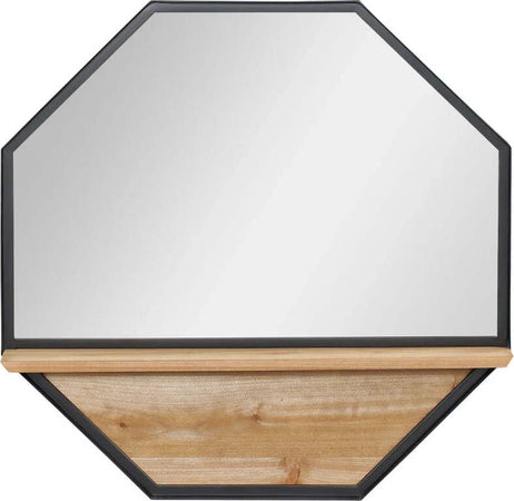 Specchio-da-Parete-Ottagonale-in-Metallo-con-Mensola-in-Legno,-61x61cm-Nero-NH5830-606V00BKNH5
