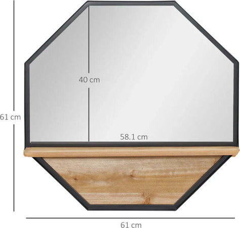Specchio-da-Parete-Ottagonale-in-Metallo-con-Mensola-in-Legno,-61x61cm-Nero-NH5830-606V00BKNH5