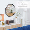 Specchio-da-Parete-Ottagonale-in-Metallo-con-Mensola-in-Legno,-61x61cm-Nero-NH5830-606V00BKNH5
