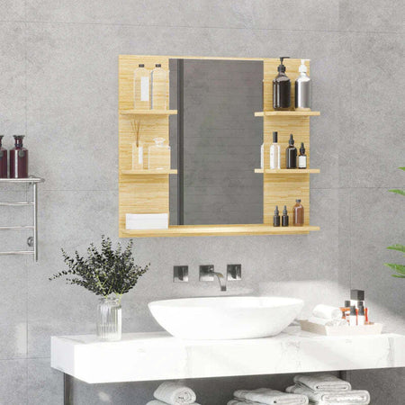 Specchio-da-Parete-Rettangolare-per-Bagno-con-4-Ripiani-Laterali-e-Ampio-Ripiano-Inferiore,-in-MDF-e-Vetro,-80x12.5x70cm-GH6834-423NDGH6