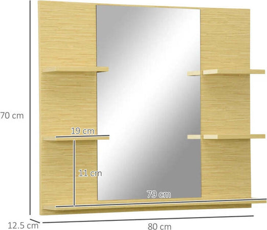 Specchio-da-Parete-Rettangolare-per-Bagno-con-4-Ripiani-Laterali-e-Ampio-Ripiano-Inferiore,-in-MDF-e-Vetro,-80x12.5x70cm-GH6834-423NDGH6