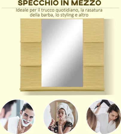 Specchio-da-Parete-Rettangolare-per-Bagno-con-4-Ripiani-Laterali-e-Ampio-Ripiano-Inferiore,-in-MDF-e-Vetro,-80x12.5x70cm-GH6834-423NDGH6