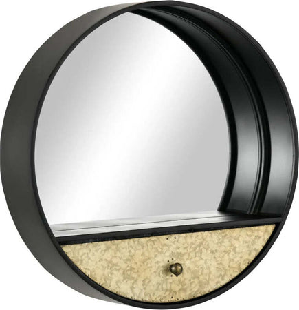 Specchio-da-Parete-Rotondo-da-Ø61cm-con-Cassetto-e-Cornice-in-Metallo-Nero-UJ6830-474UJ6