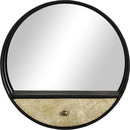 Specchio-da-Parete-Rotondo-da-Ø61cm-con-Cassetto-e-Cornice-in-Metallo-Nero-UJ6830-474UJ6