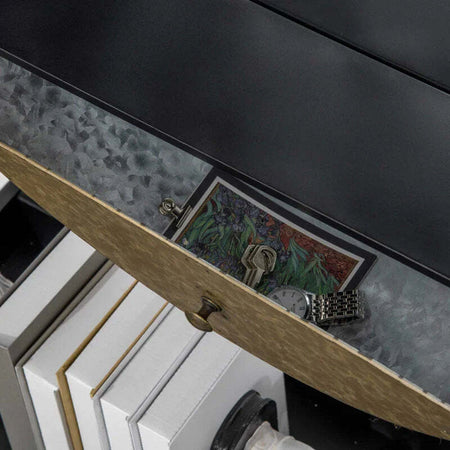 Specchio-da-Parete-Rotondo-da-Ø61cm-con-Cassetto-e-Cornice-in-Metallo-Nero-UJ6830-474UJ6