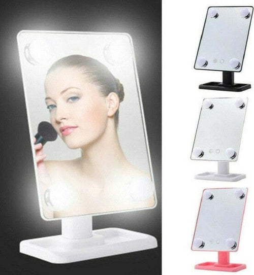 Specchio-Da-Trucco-Illuminato-4-Luci-A-Led-Portatile-Trucco-Bellezza-Da-Tavolo