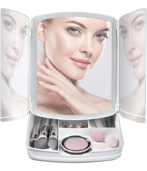 Specchio Make Up Con Luci A Led E Cassetti Per Trucco Regolabile Pieghevole Away