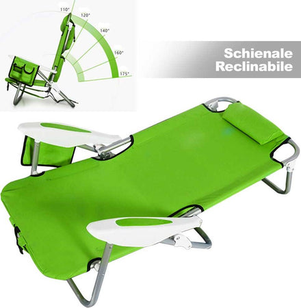 Spiaggina-Pieghevole-Sedia-Spiaggia-Alluminio-con-Borsa-Termica-Spallacci-Verde