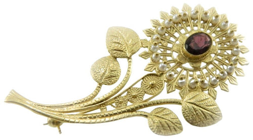 Spilla fiore filigrana sarda argento dorato imperlata a mano velo costume sardo