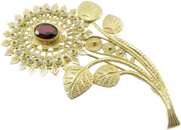 Spilla fiore filigrana sarda argento dorato imperlata a mano velo costume sardo