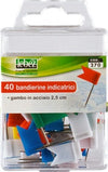 Spilli a bandierina - colori assortiti - Lebez - scatola 40 pezzi Cancelleria e prodotti per ufficio/Archivio ufficio e accessori per scrivania/Nastri colle elastici e graffette/Puntine e ganci Eurocartuccia - Pavullo, Commerciovirtuoso.it
