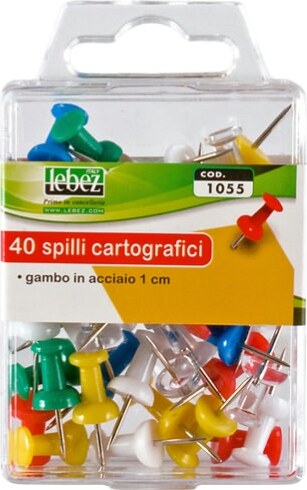 Spilli cartografici a clessidra - colori assortiti - Lebez - conf. 40 pezzi Cancelleria e prodotti per ufficio/Archivio ufficio e accessori per scrivania/Nastri colle elastici e graffette/Puntine e ganci Eurocartuccia - Pavullo, Commerciovirtuoso.it