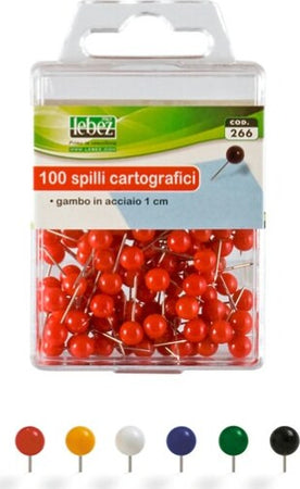 Spilli cartografici a sfera - rosso - Lebez - scatola 100 pezzi Cancelleria e prodotti per ufficio/Archivio ufficio e accessori per scrivania/Nastri colle elastici e graffette/Puntine e ganci Eurocartuccia - Pavullo, Commerciovirtuoso.it