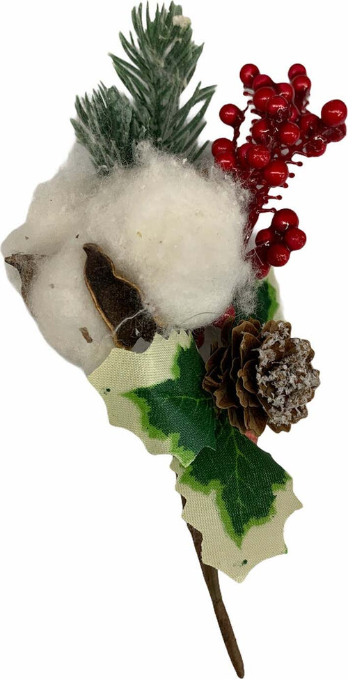Spillone chiudi pacco 15cm con bacche, cotone e pigne addobbo per Alberi e Ghirlande natalizie Casa e cucina/Decorazioni per interni/Addobbi e decorazioni per ricorrenze/Decorazioni natalizie/Oggettistica MagiediNatale.it - Altamura, Commerciovirtuoso.it