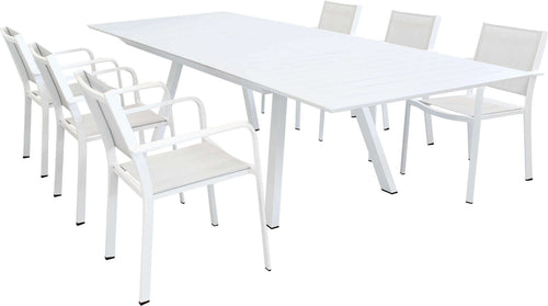 SPLENDOR---set-tavolo-da-giardino-allungabile-200/300x110-compreso-di-6-poltrone-in-alluminio-Bianco-Milani-Home