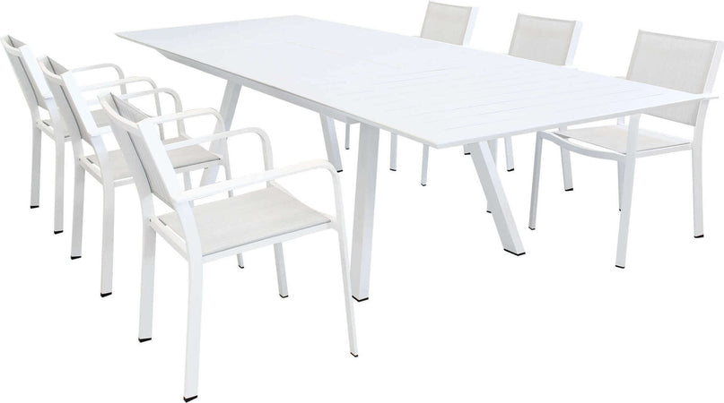 SPLENDOR---set-tavolo-da-giardino-allungabile-200/300x110-compreso-di-6-poltrone-in-alluminio-Bianco-Milani-Home