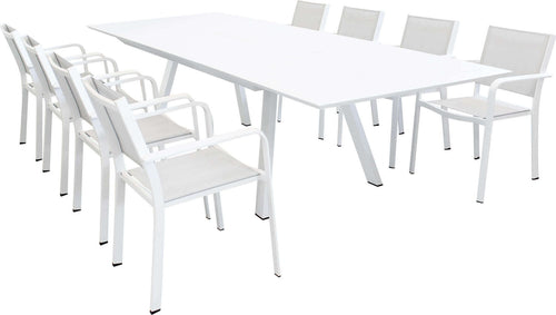SPLENDOR---set-tavolo-da-giardino-allungabile-200/300x110-compreso-di-8-poltrone-in-alluminio-Bianco-Milani-Home
