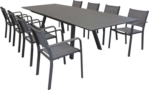 SPLENDOR---set-tavolo-da-giardino-allungabile-200/300x110-compreso-di-8-poltrone-in-alluminio-Taupe-Milani-Home