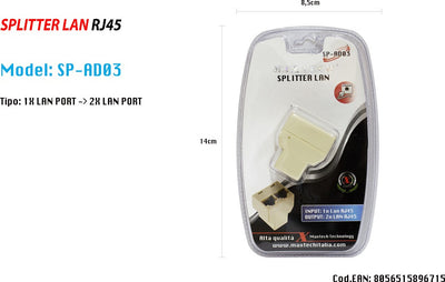 Splitter Lan Rete Sdoppiatore Rj45 1 A 2 Porte Connettore Ethernet Maxtech Sp-ad03 Informatica e Videogiochi > Periferiche di rete > Cavi di Rete Trade Shop italia - Napoli, Commerciovirtuoso.it