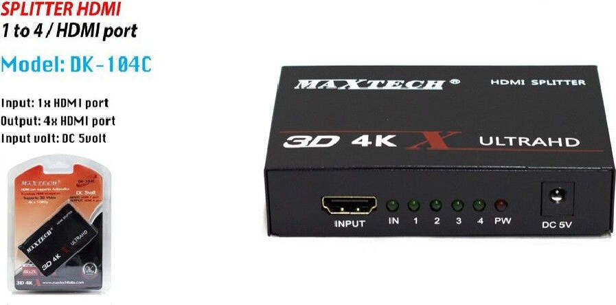 Splitter Sdoppiatore 4 Porte Hdmi Full Hd 1080p Per Tv Ps3 Xbox 3d 4k Maxtech Dk-104c Elettronica/Home Cinema TV e video/Attrezzatura satellitare/Impianti satellitari/Splitter Trade Shop italia - Napoli, Commerciovirtuoso.it