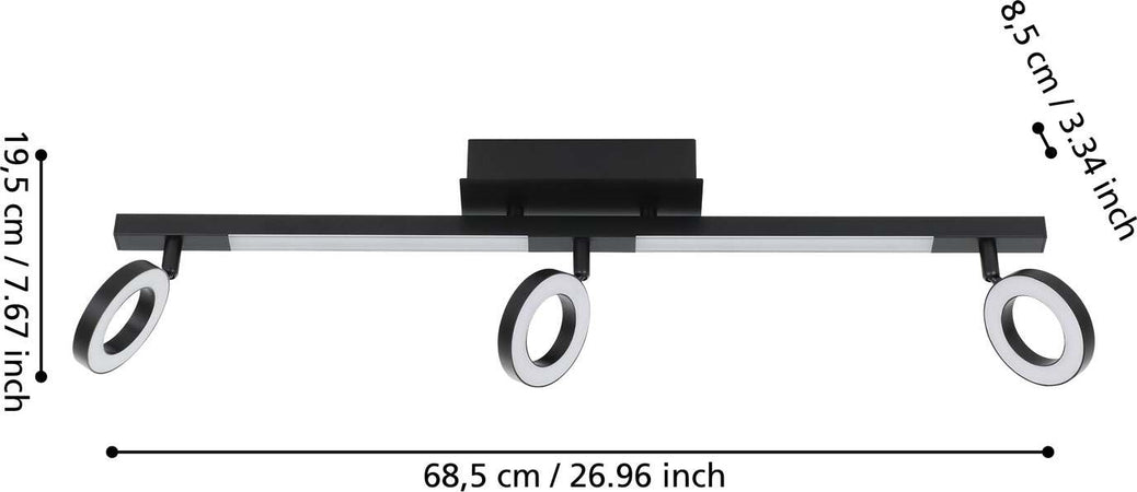 Spot-Moderno-Cardillio-2-In-Alluminio-Nero-3-Luci-Led-3,2W-3000K-Ip20