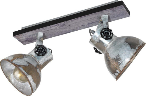 Spot-Rustico-Country-Barnstaple-Legno-Marronemarrone-Patinato-2-Luci-E27-40W